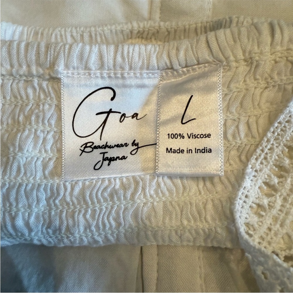 Japna Cream Smocked Waist Top with Crochet Trim - Picture 2 of 2